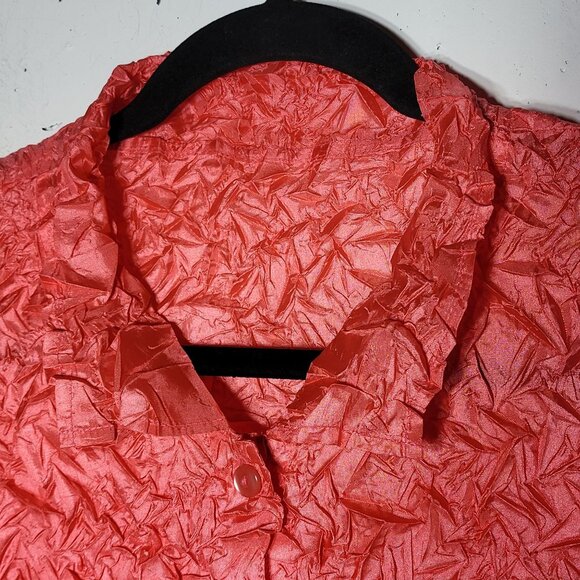 Pink Popcorn Button Front Long Sleeve Shirt Size Medium Crinkle Stretch Y2K - Picture 3 of 8